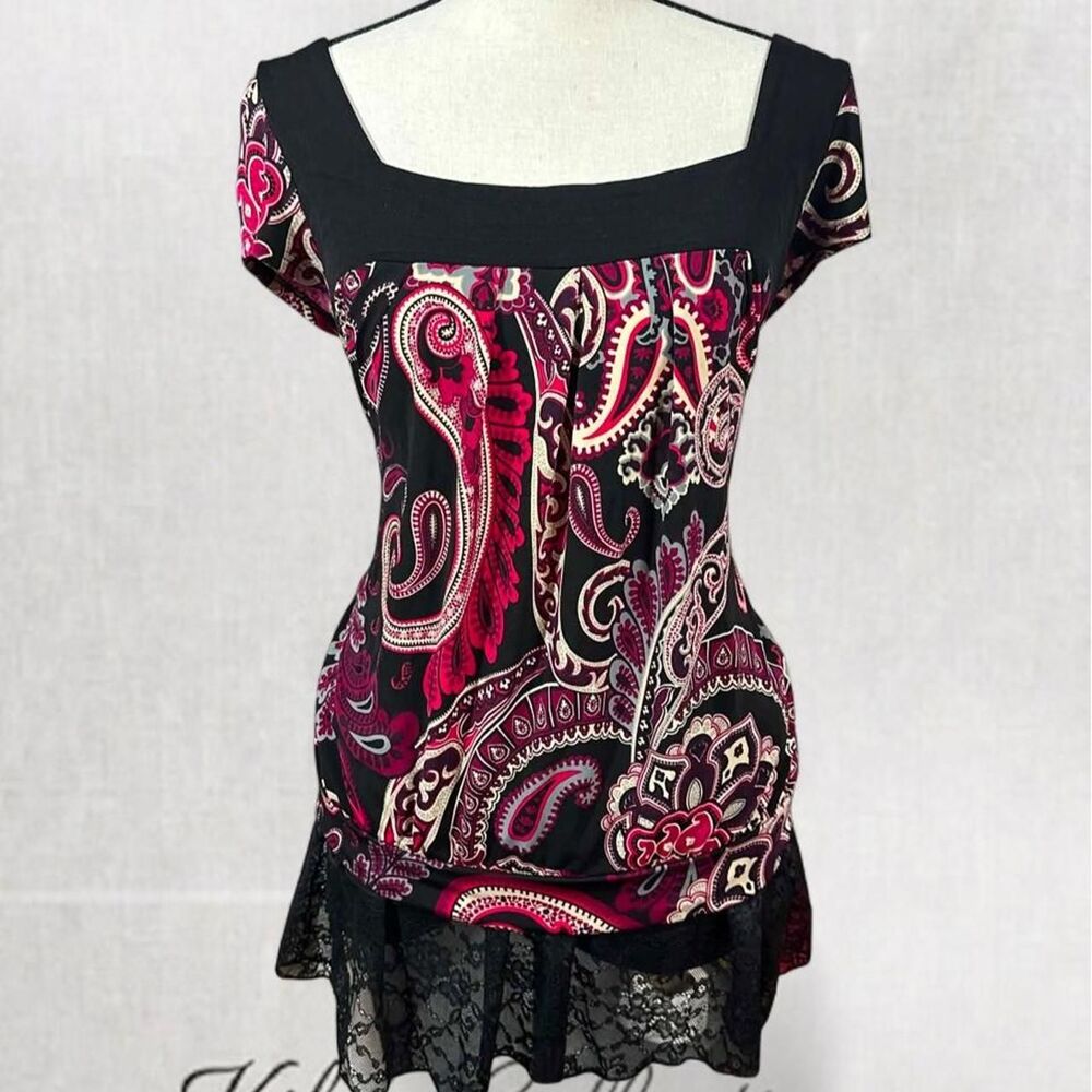 Y2K Goth Style Paisley Print Multicolored Square Neck Top with Open Back - Picture 1 of 6